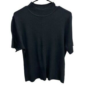 Requirements Black Ribbed Short-Sleeve Mock Turtleneck Top Sz XL